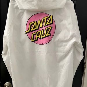 Original Santa Cruz Skateboards Windbreaker Wht w/Retro Pink Logo Size L.